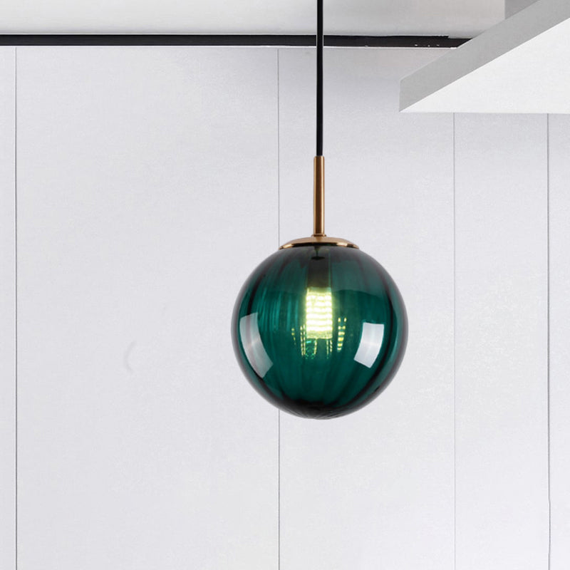 Macaron Amber/Green/Red Glass Bubble Pendant Light For Bedroom | 1-Head Ceiling Hanging Design