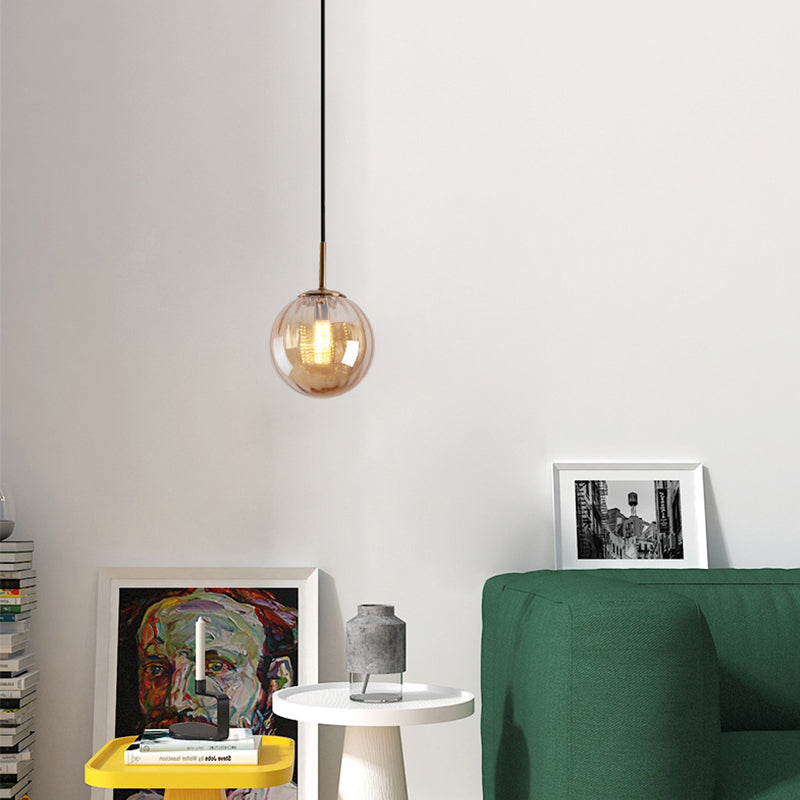 Macaron Amber/Green/Red Glass Bubble Pendant Light For Bedroom | 1-Head Ceiling Hanging Design