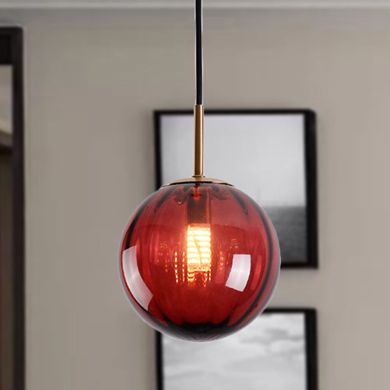 Macaron Amber/Green/Red Glass Bubble Pendant Light - 1 Head Ceiling Lamp for Bedrooms