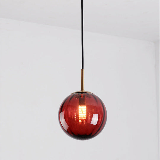 Macaron Amber/Green/Red Glass Bubble Pendant Light For Bedroom | 1-Head Ceiling Hanging Design