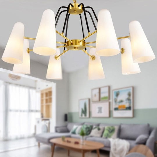 Modern Cone Opal Glass Hanging Lamp - 6 Light Gold Chandelier