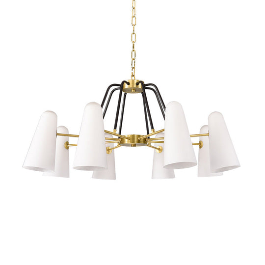 Modern Cone Opal Glass Hanging Lamp - 6 Light Gold Chandelier