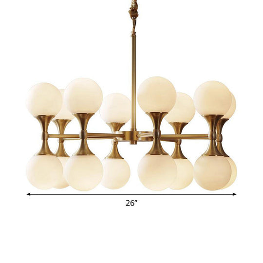 Postmodern Brass Globe Hanging Ceiling Light With Opal Glass Chandelier - 12/16 Heads