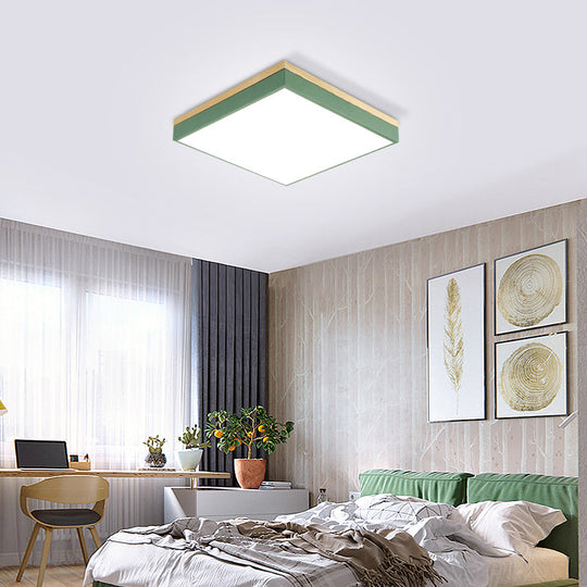 Modern Square Flush Mount Led Green Ceiling Lamp - 12/16/19.5 Wide Acrylic Diffuser