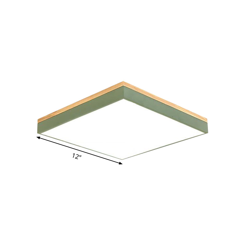 Modern Square Flush Mount Led Green Ceiling Lamp - 12/16/19.5 Wide Acrylic Diffuser