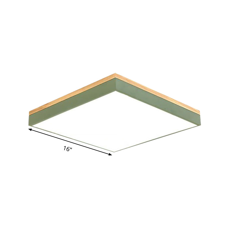 Modern Square Flush Mount Led Green Ceiling Lamp - 12/16/19.5 Wide Acrylic Diffuser