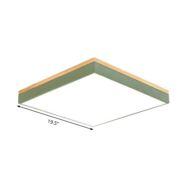 Modern Square Flush Mount Led Green Ceiling Lamp - 12/16/19.5 Wide Acrylic Diffuser