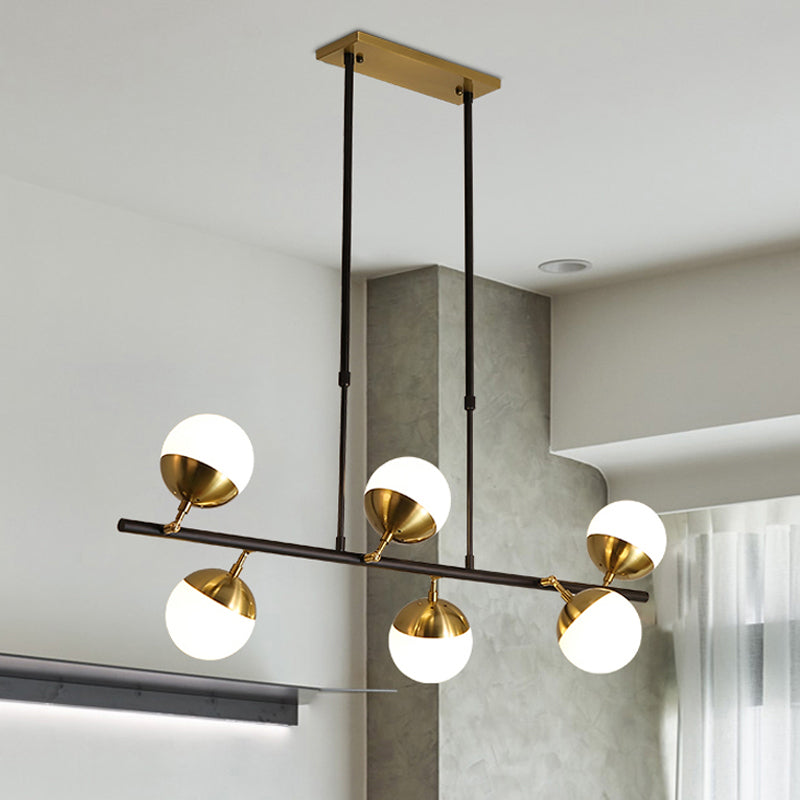 Postmodern 6-Light Black Island Ceiling Light With Opal Glass Shades Black-Gold