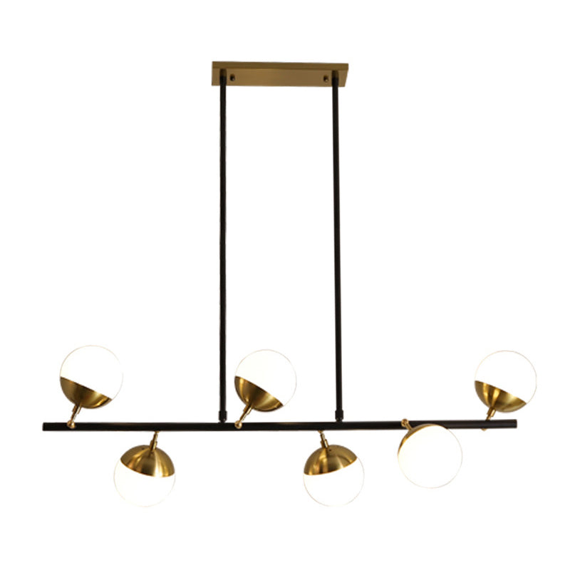 Postmodern 6-Light Black Island Ceiling Light With Opal Glass Shades