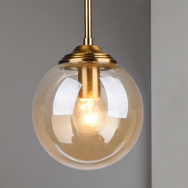 Amber/Clear/Smoke Gray Glass Globe Pendant Light for Contemporary Bedroom