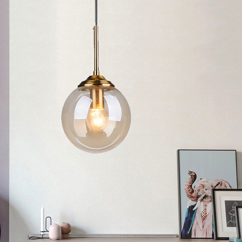 Amber/Clear/Smoke Gray Glass Globe Pendant Light for Contemporary Bedroom