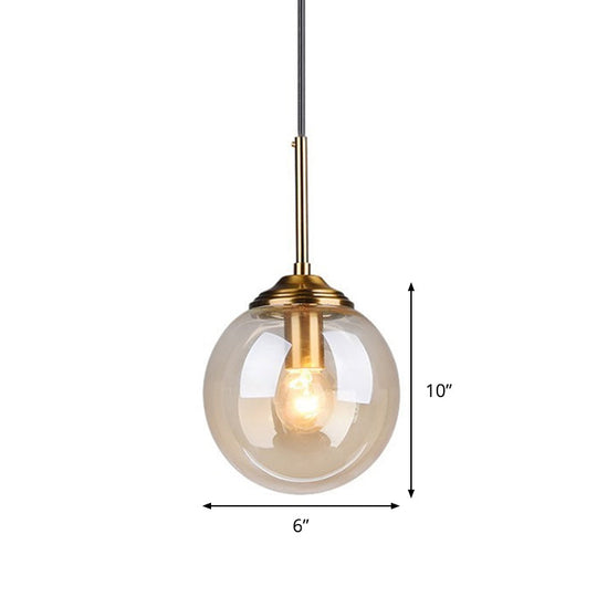 Amber/Clear/Smoke Gray Glass Globe Pendant Light for Contemporary Bedroom