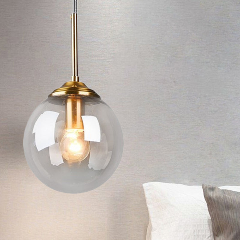 Amber/Clear/Smoke Gray Glass Globe Pendant Light for Contemporary Bedroom