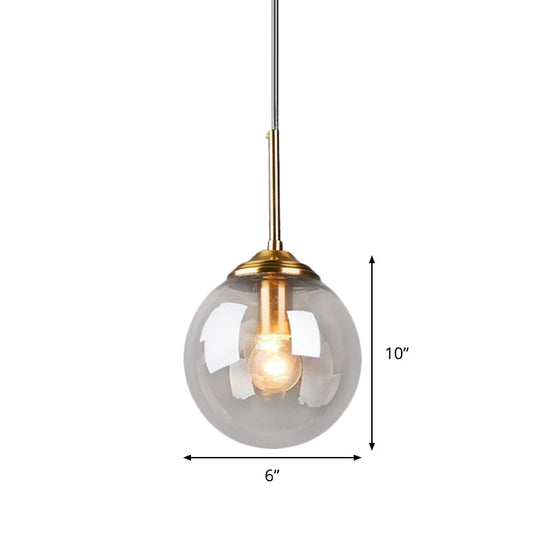 Globe Pendant Light Fixture With Amber Clear & Smoke Gray Glass For Bedroom