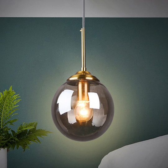 Amber/Clear/Smoke Gray Glass Globe Pendant Light for Contemporary Bedroom