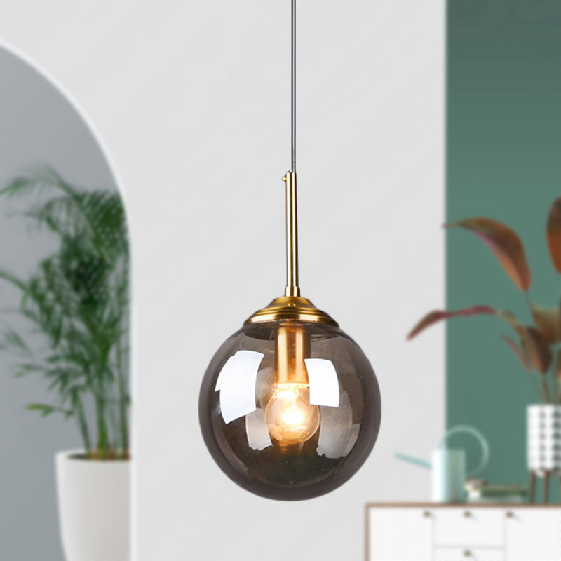 Amber/Clear/Smoke Gray Glass Globe Pendant Light for Contemporary Bedroom