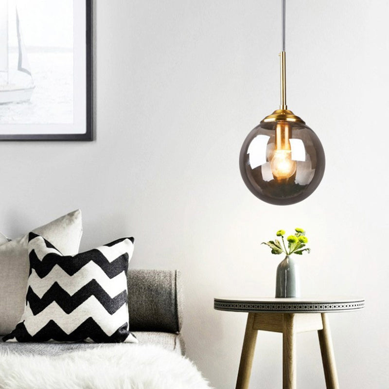 Amber/Clear/Smoke Gray Glass Globe Pendant Light for Contemporary Bedroom