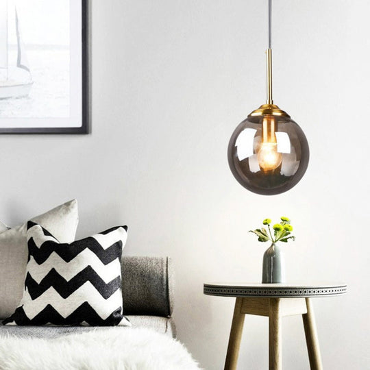 Amber/Clear/Smoke Gray Glass Globe Pendant Light for Contemporary Bedroom