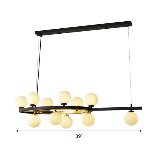 Black Oval Hanging Light Fixture - Nordic Style With 11 Metal Heads And Opal Glass Shade