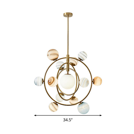 Modern Gold Orbit Chandelier - 13-Light Metal Hanging Lamp With Ball Glass Shade