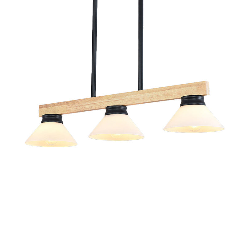 Contemporary Wood Linear Island Ceiling Light - 3 Head Dining Room Hanging Lamp Kit With Gold/Black