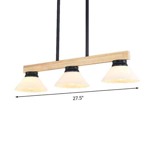 Contemporary Wood Linear Island Ceiling Light - 3 Head Dining Room Hanging Lamp Kit With Gold/Black