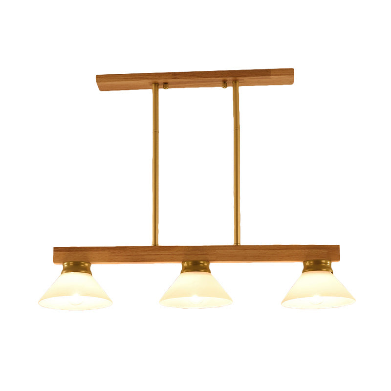 Contemporary Wood Linear Island Ceiling Light - 3 Head Dining Room Hanging Lamp Kit With Gold/Black