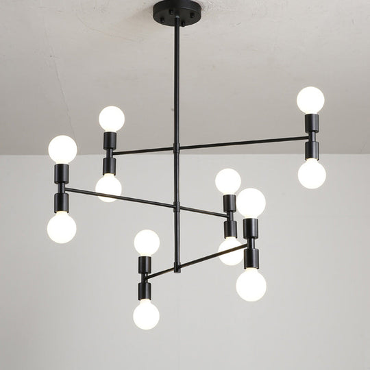 Modern 12-Light Tiered Metal Ceiling Light: Black/Gold Chandelier for Living Room