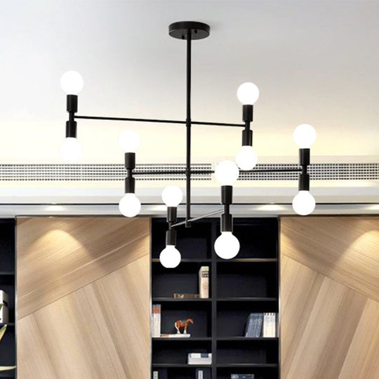 Modern 12-Light Tiered Metal Ceiling Light: Black/Gold Chandelier for Living Room