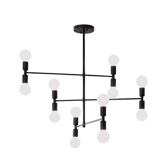 Modern 12-Light Tiered Metal Ceiling Light: Black/Gold Chandelier for Living Room