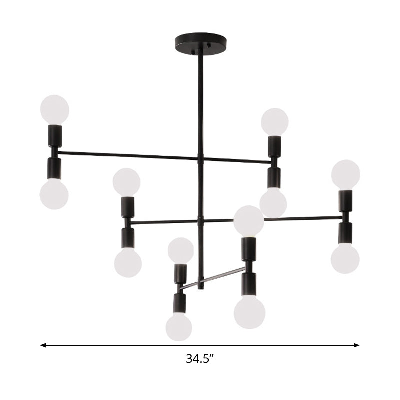 Modern 12-Light Tiered Metal Ceiling Light: Black/Gold Chandelier for Living Room