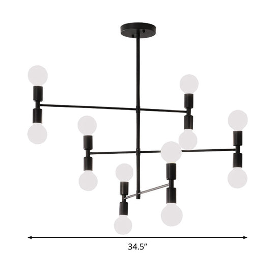 Modern 12-Light Tiered Metal Chandelier Black/Gold Ceiling Hanging Lamp For Living Room