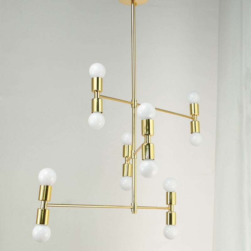 Modern 12-Light Tiered Metal Ceiling Light: Black/Gold Chandelier for Living Room