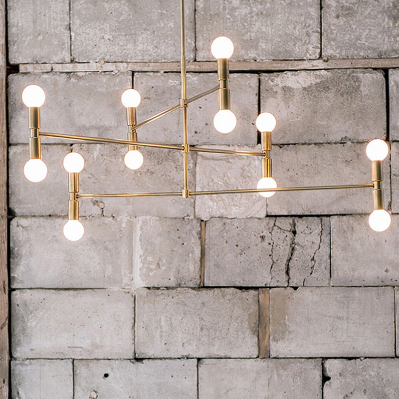 Modern 12-Light Tiered Metal Ceiling Light: Black/Gold Chandelier for Living Room