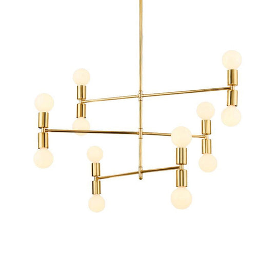 Modern 12-Light Tiered Metal Ceiling Light: Black/Gold Chandelier for Living Room