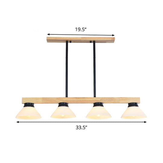 Nordic Linear Wood Hanging Light With 4 Heads And Opal Glass Shade In Gold/Black Finish