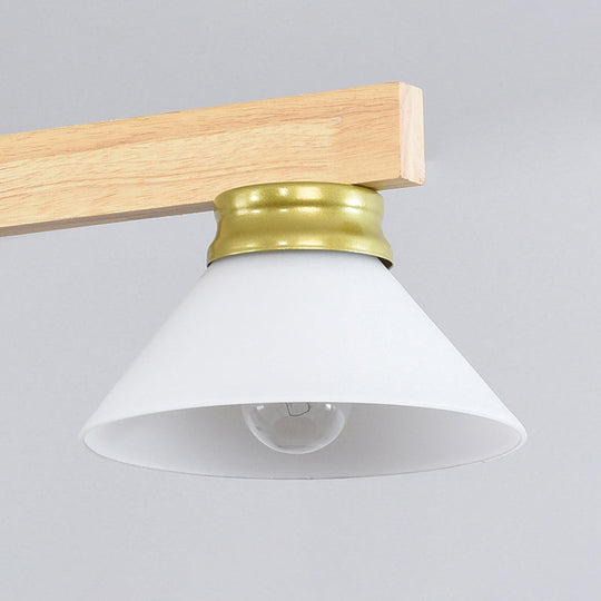 Nordic Linear Wood Hanging Light With 4 Heads And Opal Glass Shade In Gold/Black Finish