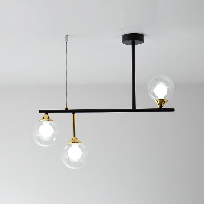 Modern Clear Glass Pendant Light Fixture: 3-Bulb Globe Island Lighting In Black For Dining Room