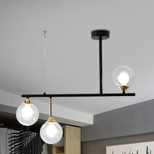 Modern Clear Glass Pendant Light Fixture: 3-Bulb Globe Island Lighting In Black For Dining Room