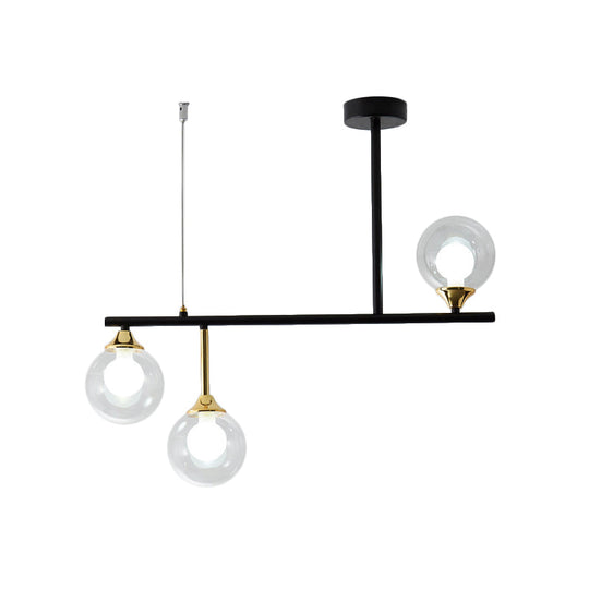 Modern Clear Glass Pendant Light Fixture: 3-Bulb Globe Island Lighting In Black For Dining Room