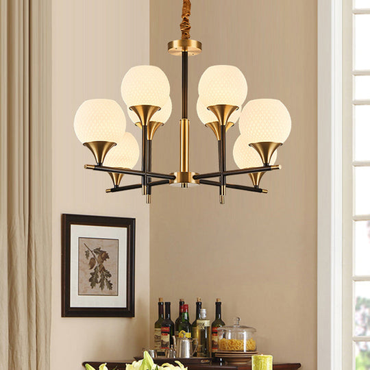 Modern Brass Chandelier With White Glass And 8 Bulbs For Bedroom Lighting