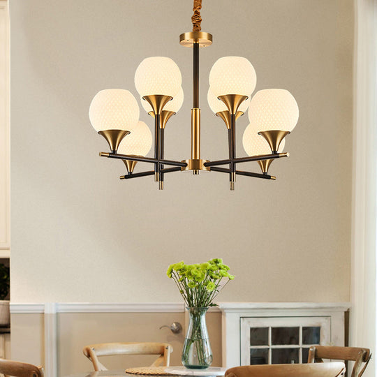 Modern Brass Chandelier With White Glass And 8 Bulbs For Bedroom Lighting