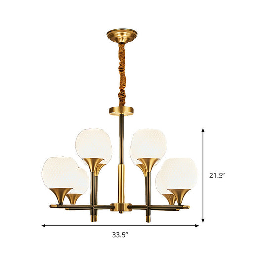 Modern Brass Chandelier With White Glass And 8 Bulbs For Bedroom Lighting