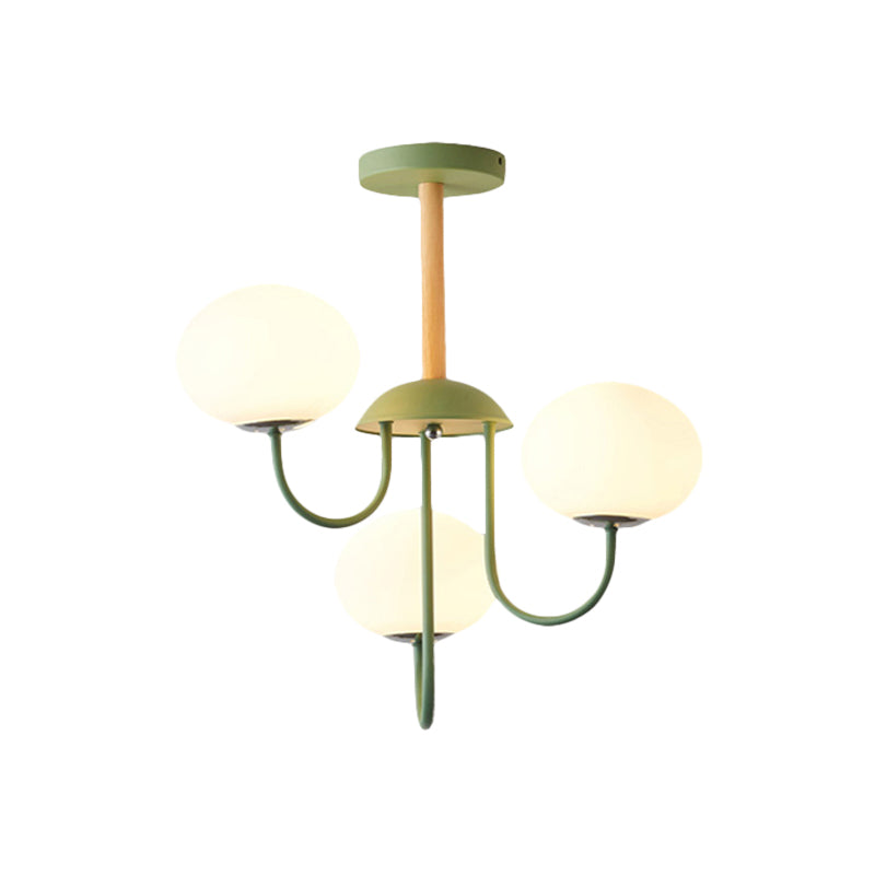 Nordic Style Gray/Green Chandelier With Dome White Glass Shade - 3/5 Lights Living Room Hanging Lamp