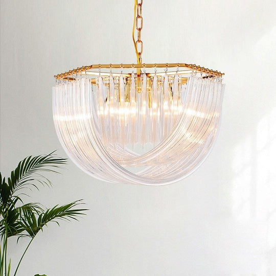 Modern Prism Glass Dome Chandelier with Brass Finish, 4/6 Lights, 19.5"/25.5" Wide