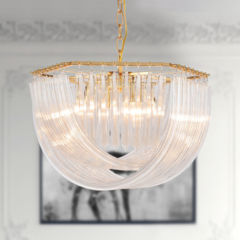 Curved Prism Glass Dome Chandelier - Modern Brass Hanging Light 4/6 Heads 19.5/25.5 Wide