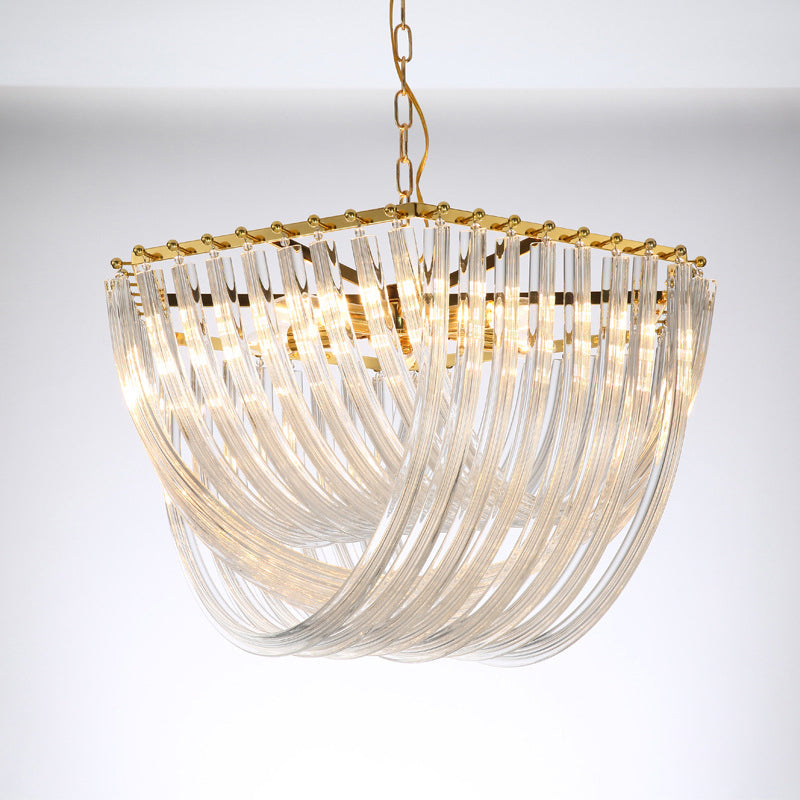 Curved Prism Glass Dome Chandelier - Modern Brass Hanging Light 4/6 Heads 19.5/25.5 Wide