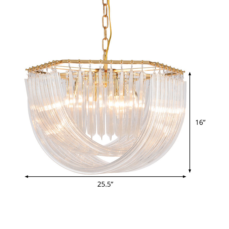 Modern Prism Glass Dome Chandelier with Brass Finish, 4/6 Lights, 19.5"/25.5" Wide