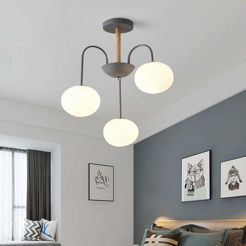 Contemporary Dome White Glass Chandelier - 3/5 Lights - Gray/Green Suspension Light