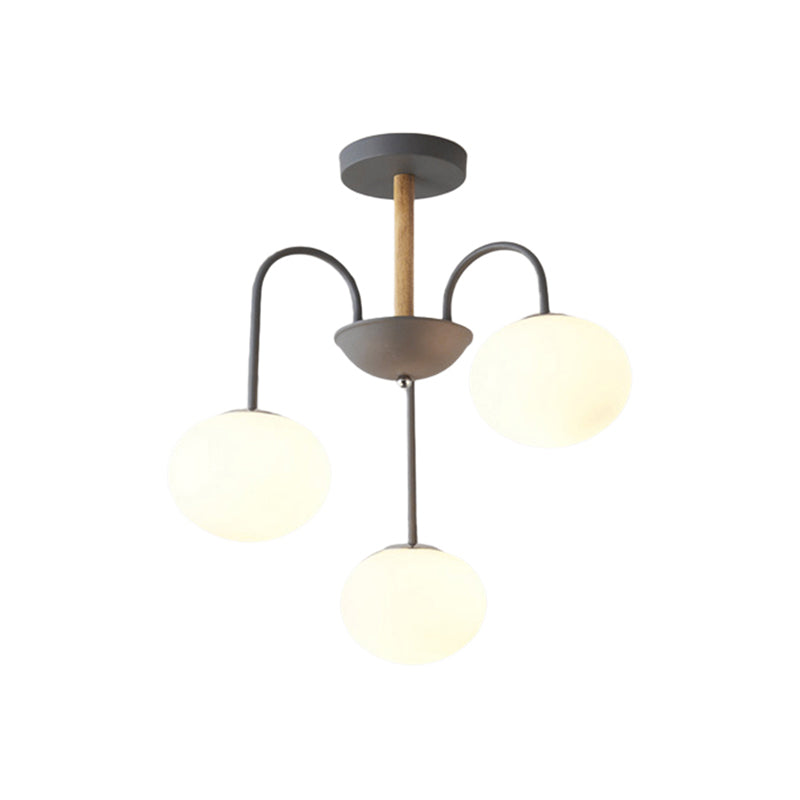 Contemporary Dome White Glass Chandelier - 3/5 Lights - Gray/Green Suspension Light